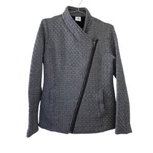 Cabi Moto Jacket Gray Textured Herringbone Asymmetrical Zip Women Size S Quilted